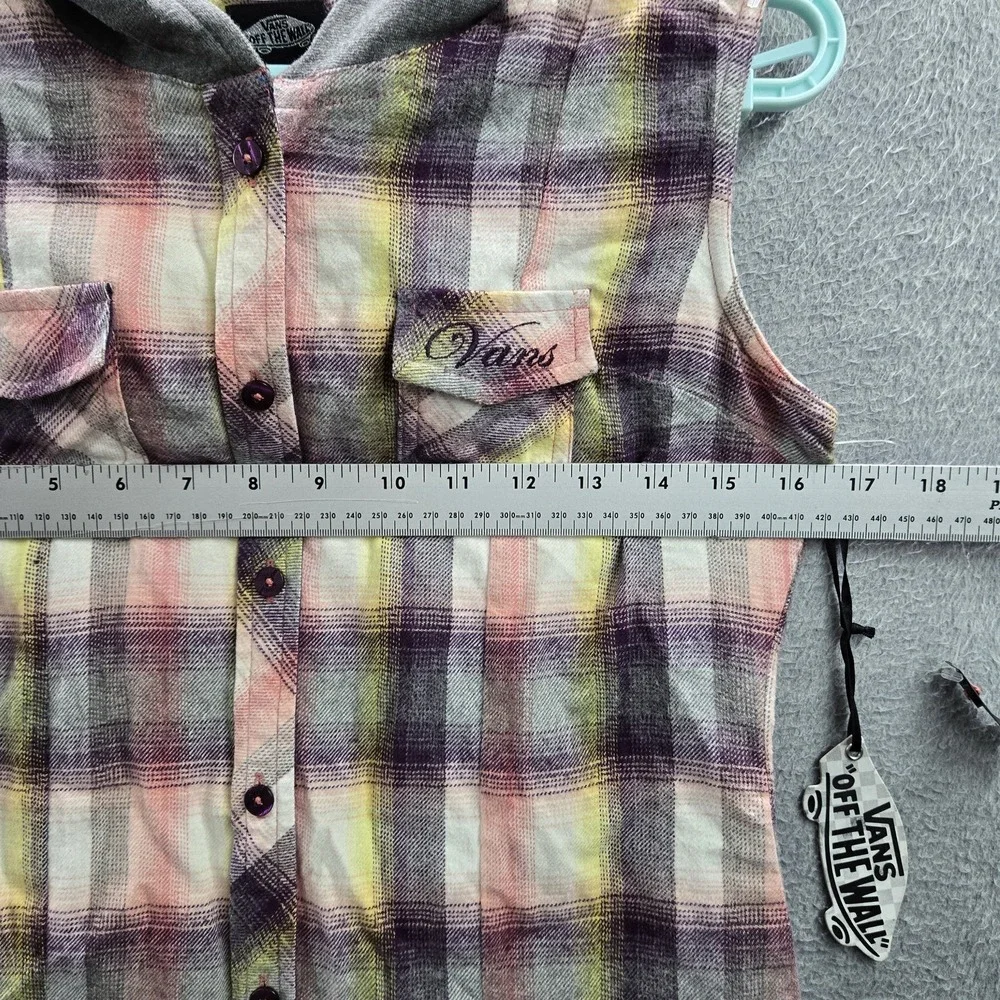 Vans Women Button Up Shirt S Plaid Flannel Hooded Grunge‎ Skater Sleeveless NWT